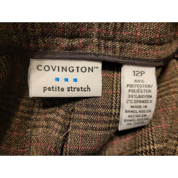 Covington Petite Stretch Womens 12P Trouser Dress Pants Brown & Light Pink - Picture 8 of 10